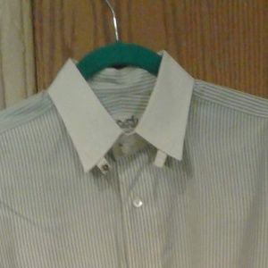 HERMES MEN SHIRT -CELADON & WHITE STRIPED - 40 EUR
